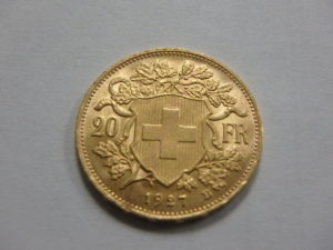 Swiss 20 Franc Gold Coin Reverse